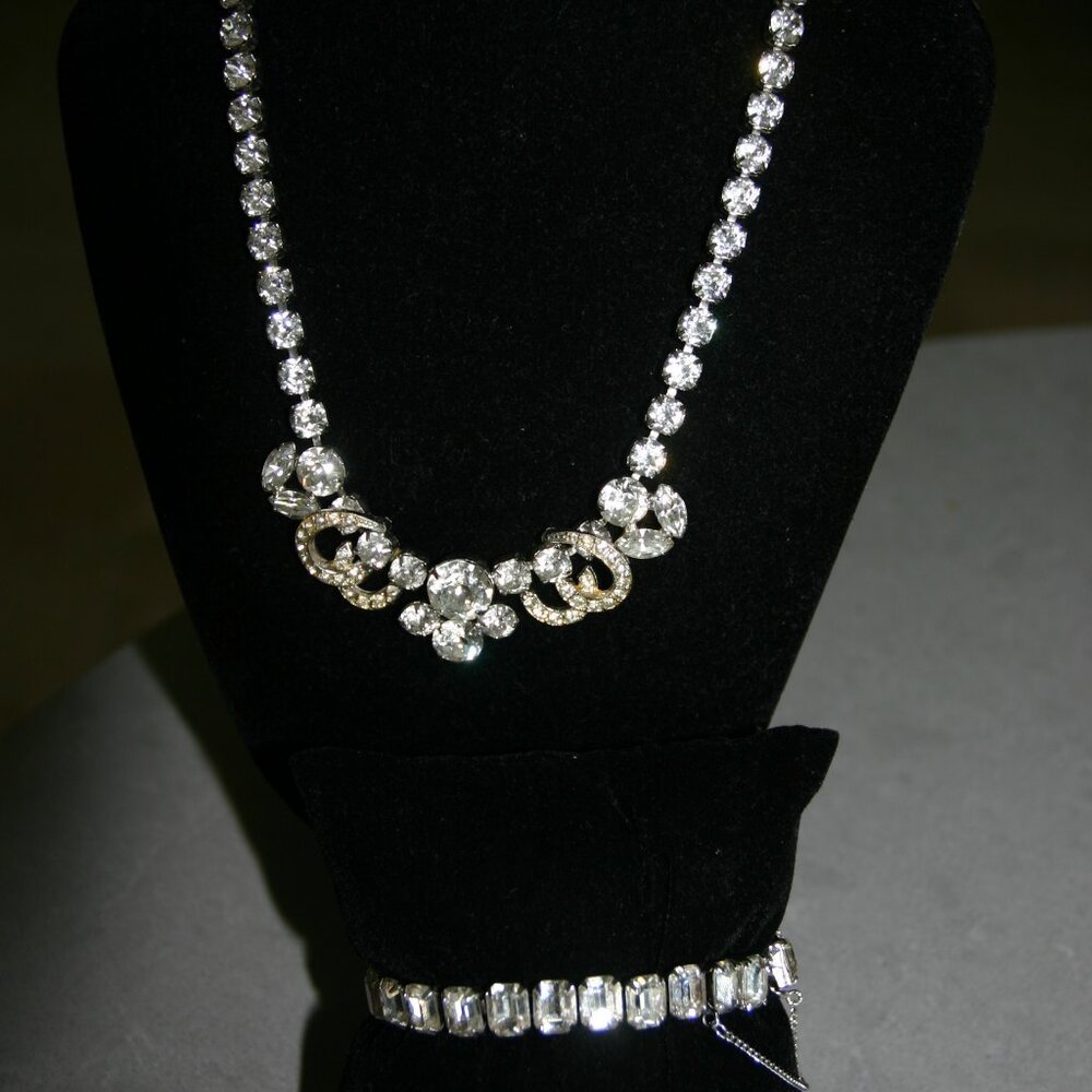 2 pcs - RARE vintage Eisenberg Ice crescent moon necklace AND bracelet